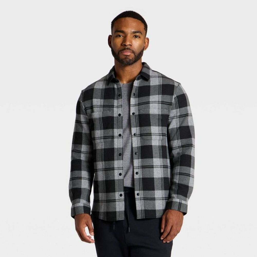 Men's Shirt Jacket - All In Motion Black Plaid M